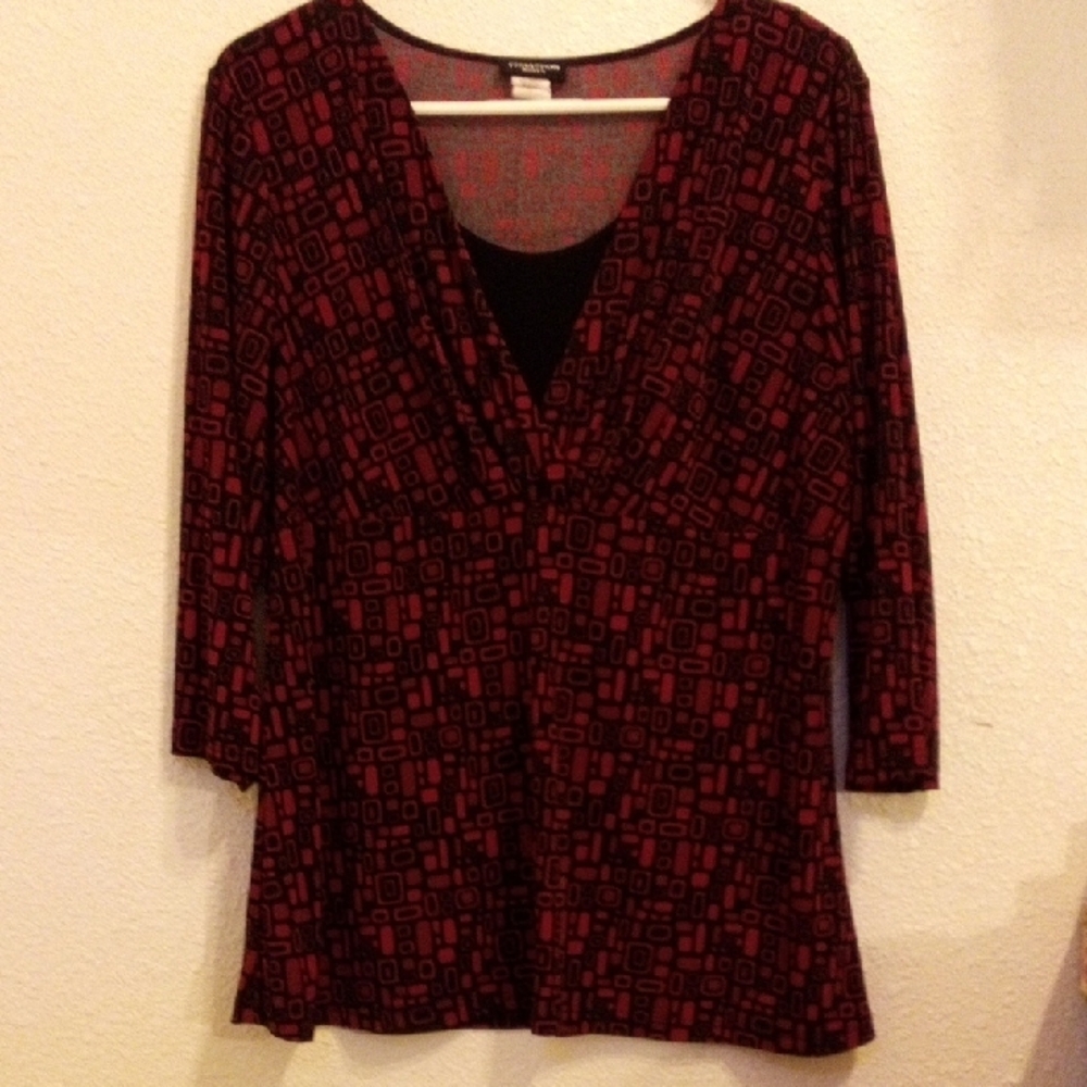 Perseption Red and Black Patterned Blouse